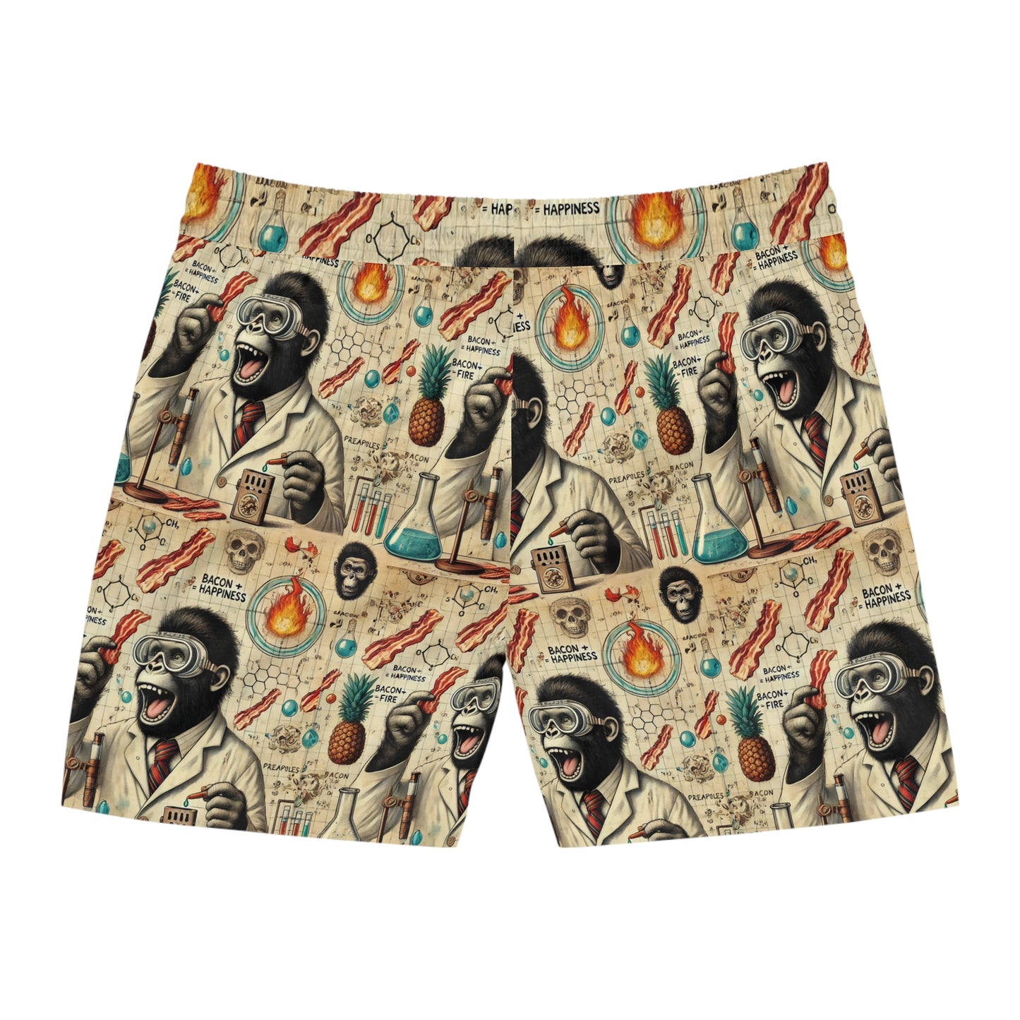 BCNWRLD "SPLASHER SEVEN" Vibrant Men's Mid-Length Swim Shorts - Fun Tropical Skull Design with Bacon