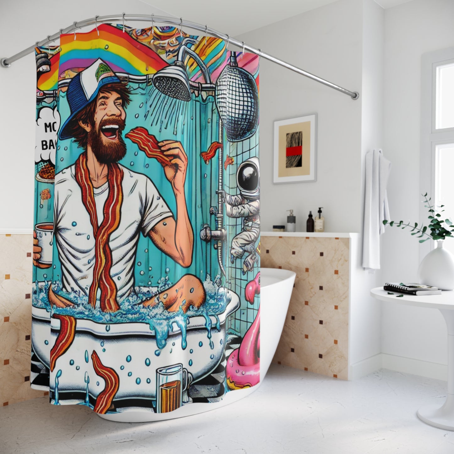 BCNWRLD "Clean" Bacon Shower Curtain - Fun Bathroom Décor for Food Lovers