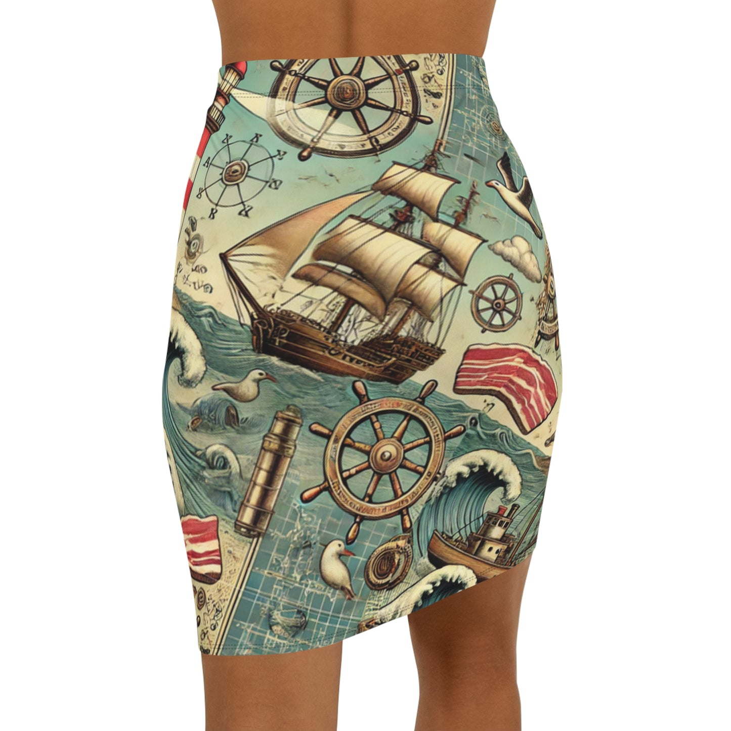 BCNWRLD "Ship full of Bacon" Women's Mid-Waist Pencil Skirt