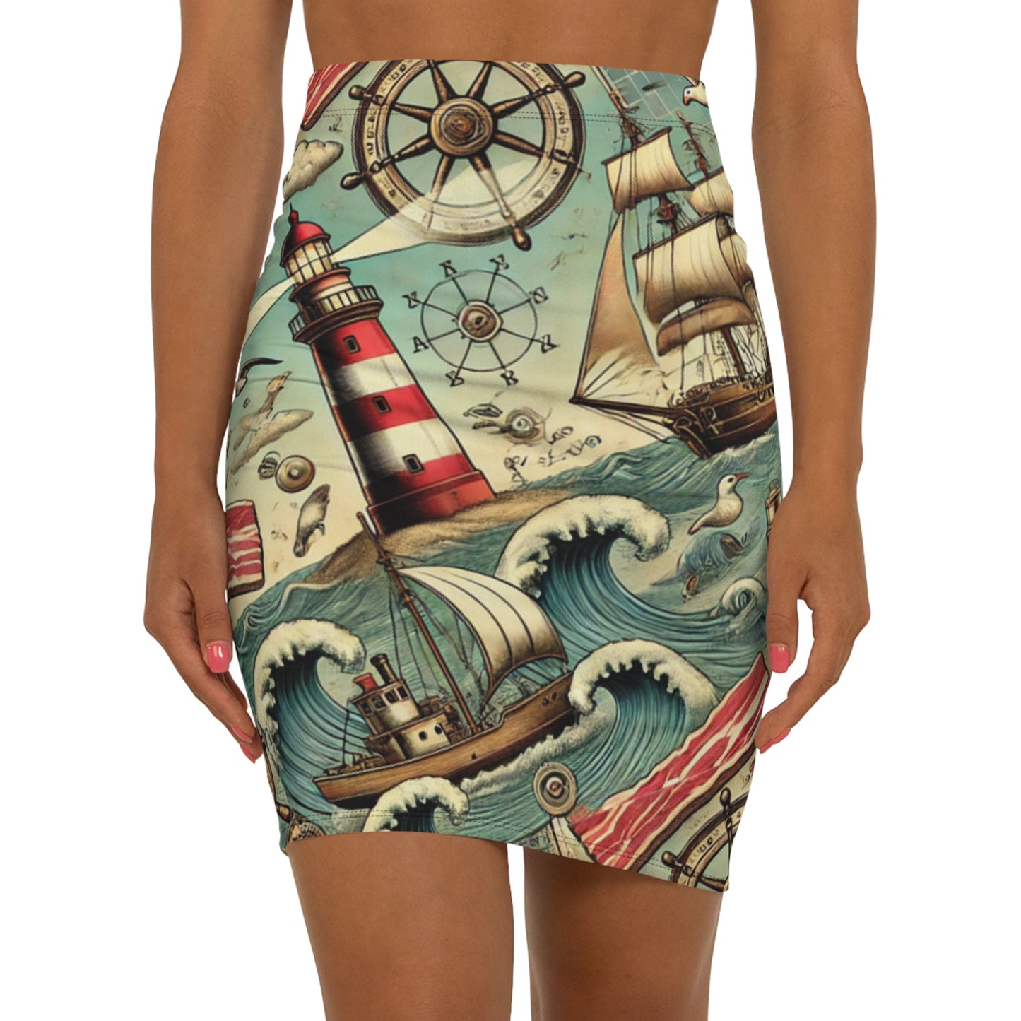 BCNWRLD "Ship full of Bacon" Women's Mid-Waist Pencil Skirt