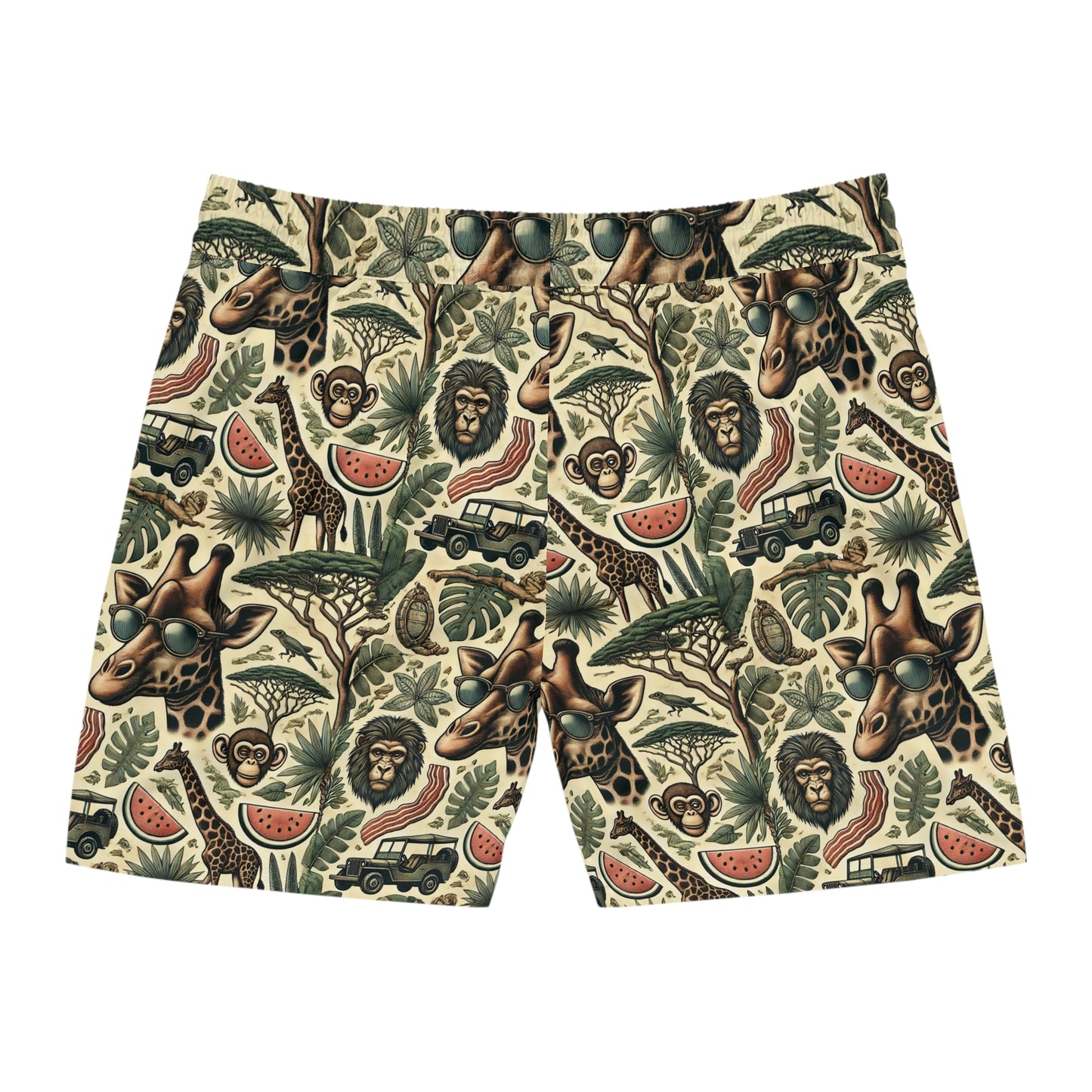 BCNWRLD "SPLASHER SIX" Vibrant Men's Mid-Length Swim Shorts - Fun Tropical Skull Design with Bacon