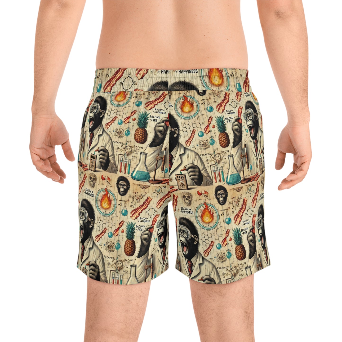 BCNWRLD "SPLASHER SEVEN" Vibrant Men's Mid-Length Swim Shorts - Fun Tropical Skull Design with Bacon