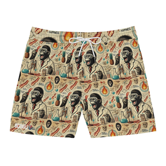 BCNWRLD "SPLASHER SEVEN" Vibrant Men's Mid-Length Swim Shorts - Fun Tropical Skull Design with Bacon