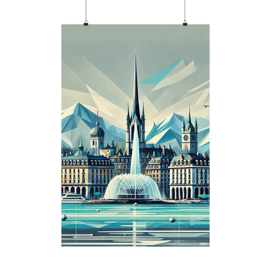 Swiss "Geneva" Poster - Modern Art City Skyline